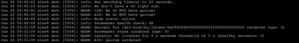 Pacemaker cluster - sbd logs